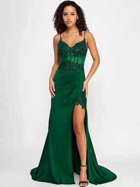 Say Yes Juniors' Beaded Sweetheart Satin Corset Gown Hunter Size 7/8